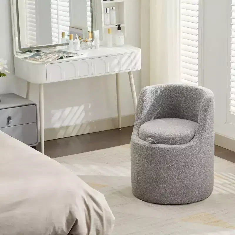 HYLEORY Pouf de maquillage avec rangement, tabouret de vanité rembourré avec dossier pliable, repose-pieds cylindrique moderne pour salon et chambre à coucher