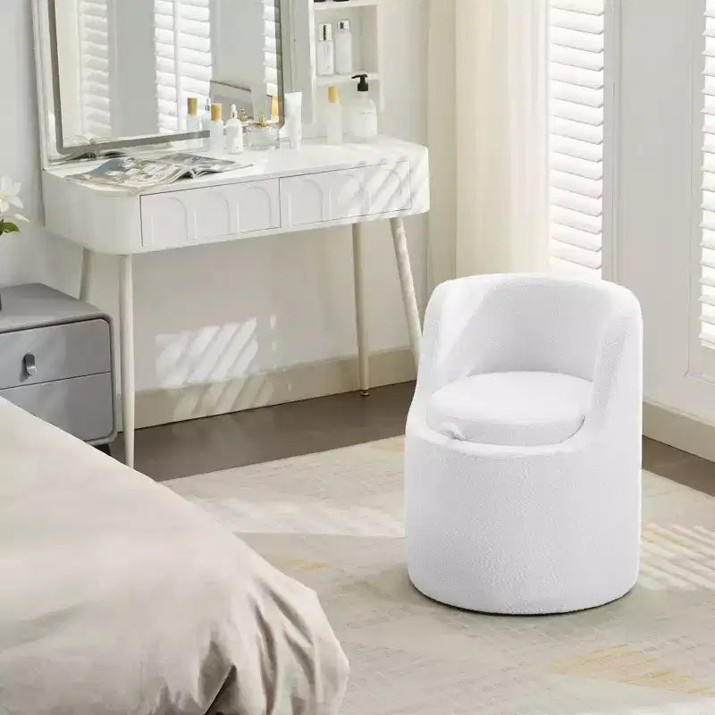 HYLEORY Pouf de maquillage avec rangement, tabouret de vanité rembourré avec dossier pliable, repose-pieds cylindrique moderne pour salon et chambre à coucher