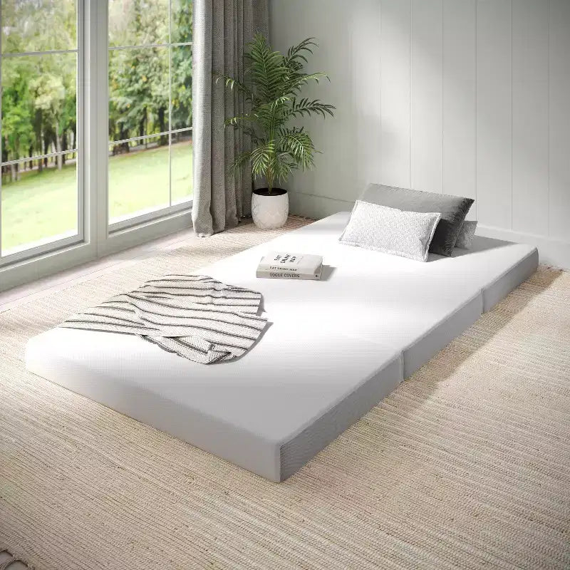 Emma and Oliver Cooling Tri-Fold Memory Foam Mattress in a Box with Supportive Foam Base and Washable Cover