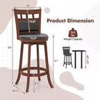 Lot de 2 tabourets de bar pivotants en bois Costway avec assise et dossier rembourrés en similicuir