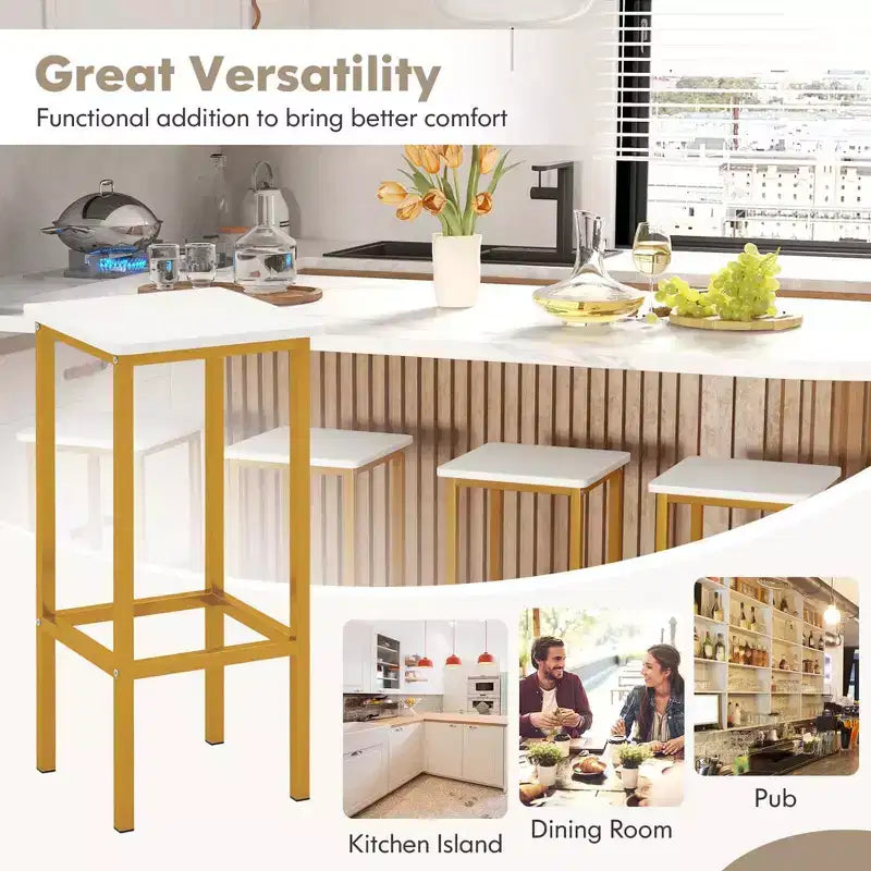 Lot de 4 tabourets de bar Costway 26", avec cadre en métal, repose-pieds, sans dossier, hauteur de comptoir, marron