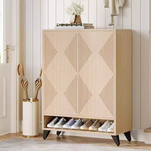 Meuble de rangement pour chaussures à 6 niveaux avec portes, étagère à chaussures en bois avec étagère réglable