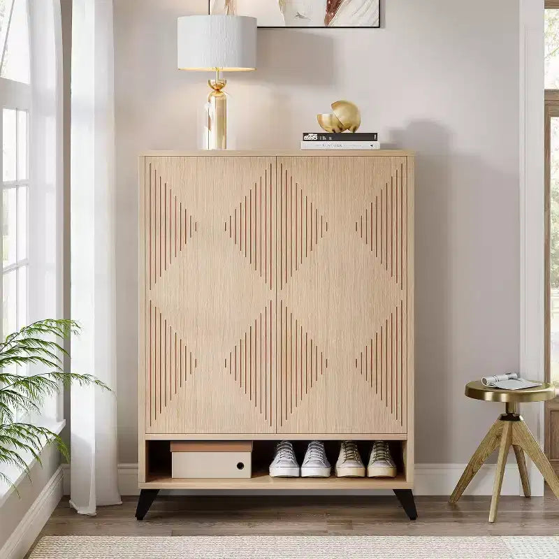 Meuble de rangement pour chaussures à 6 niveaux avec portes, étagère à chaussures en bois avec étagère réglable