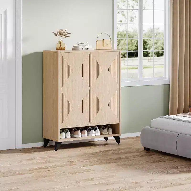 Meuble de rangement pour chaussures à 6 niveaux avec portes, étagère à chaussures en bois avec étagère réglable