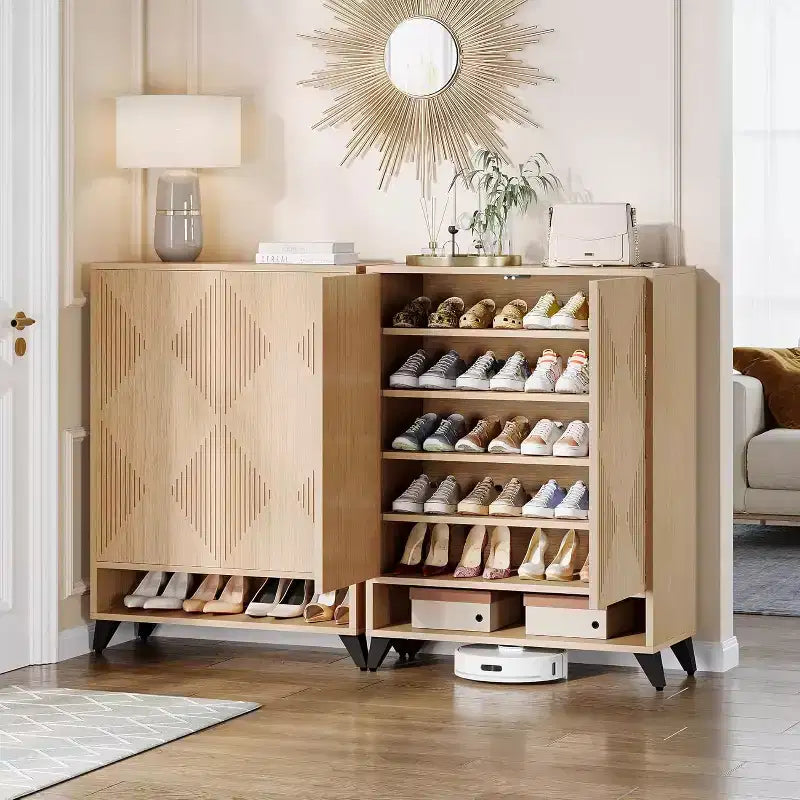 Meuble de rangement pour chaussures à 6 niveaux avec portes, étagère à chaussures en bois avec étagère réglable
