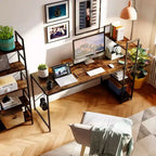 Bureau d'ordinateur réversible Bestier 47 pouces avec étagères de rangement pour bureau à domicile, Marron rustique