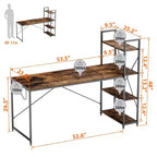 Bureau d'ordinateur réversible Bestier 47 pouces avec étagères de rangement pour bureau à domicile, Marron rustique