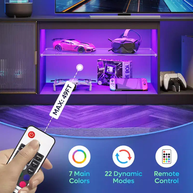Meuble TV Bestier LED pour téléviseurs jusqu'à 75 pouces, meuble de divertissement avec tiroir et étagères de rangement