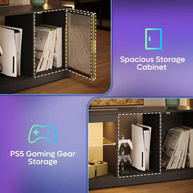 Meuble TV Bestier LED pour téléviseurs jusqu'à 75 pouces, meuble de divertissement avec tiroir et étagères de rangement