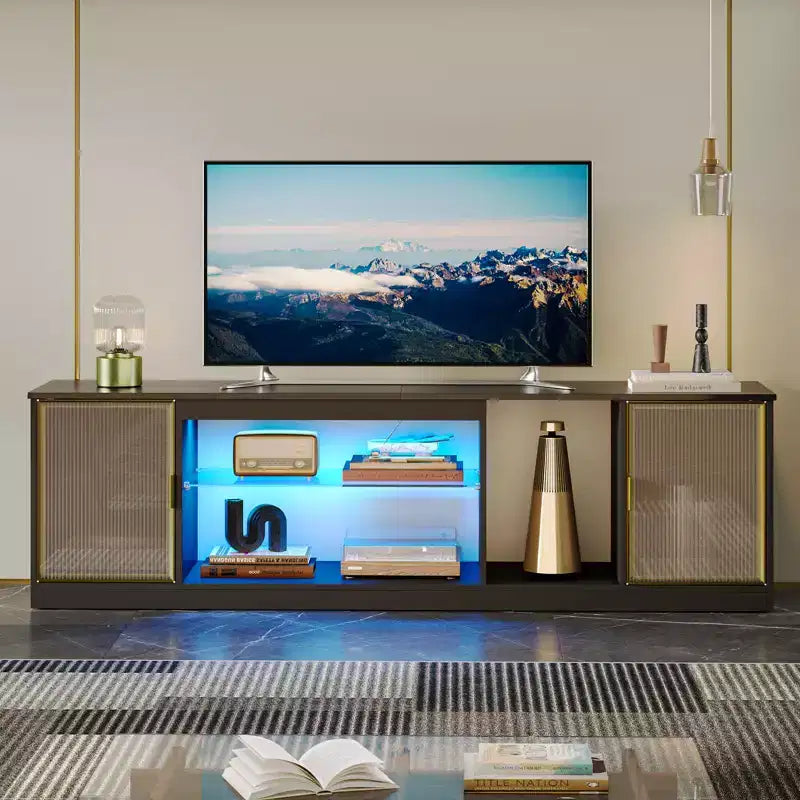 Meuble TV Bestier LED pour téléviseurs jusqu'à 75 pouces, meuble de divertissement avec tiroir et étagères de rangement
