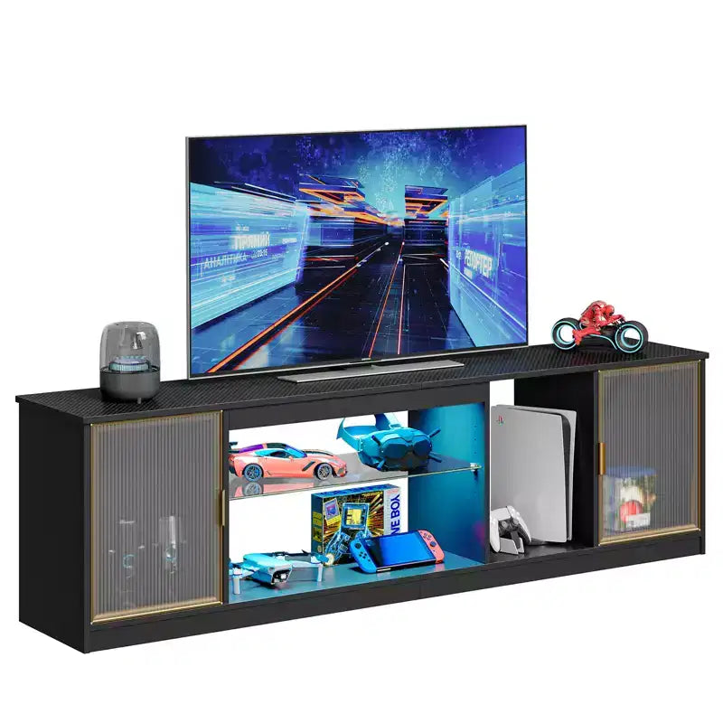 Meuble TV Bestier LED pour téléviseurs jusqu'à 75 pouces, meuble de divertissement avec tiroir et étagères de rangement