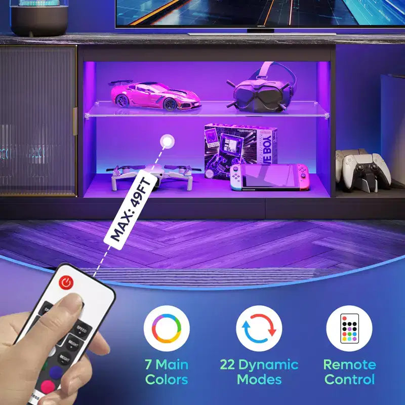 Meuble TV Bestier LED pour téléviseurs jusqu'à 75 pouces, meuble de divertissement avec tiroir et étagères de rangement