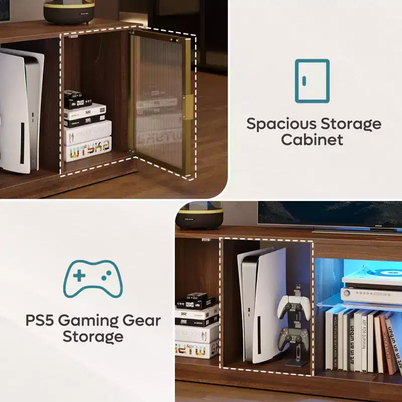 Meuble TV Bestier LED pour téléviseurs jusqu'à 75 pouces, meuble de divertissement avec tiroir et étagères de rangement