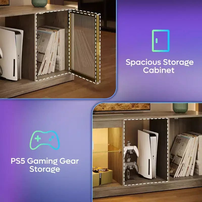Meuble TV Bestier LED pour téléviseurs jusqu'à 75 pouces, meuble de divertissement avec tiroir et étagères de rangement