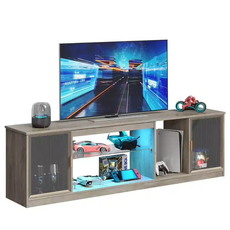 Meuble TV Bestier LED pour téléviseurs jusqu'à 75 pouces, meuble de divertissement avec tiroir et étagères de rangement