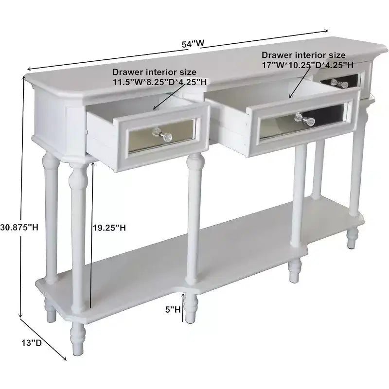 Kings Grand Furniture - Table console de canapé Narod avec tiroirs de rangement et étagère pour entrée, Blanc