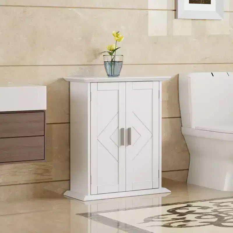 VECELO Meuble Mural de Salle de Bain en Bois avec Étagères Réglables et 2 Portes, Armoire à Pharmacie de Salle de Bain, Blanc