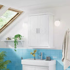 VECELO Meuble Mural de Salle de Bain en Bois avec Étagères Réglables et 2 Portes, Armoire à Pharmacie de Salle de Bain, Blanc