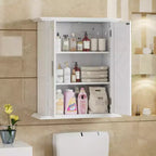 VECELO Meuble Mural de Salle de Bain en Bois avec Étagères Réglables et 2 Portes, Armoire à Pharmacie de Salle de Bain, Blanc
