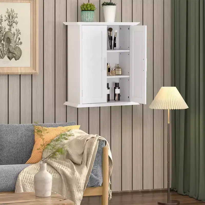 VECELO Meuble Mural de Salle de Bain en Bois avec Étagères Réglables et 2 Portes, Armoire à Pharmacie de Salle de Bain, Blanc
