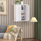 VECELO Meuble Mural de Salle de Bain en Bois avec Étagères Réglables et 2 Portes, Armoire à Pharmacie de Salle de Bain, Blanc