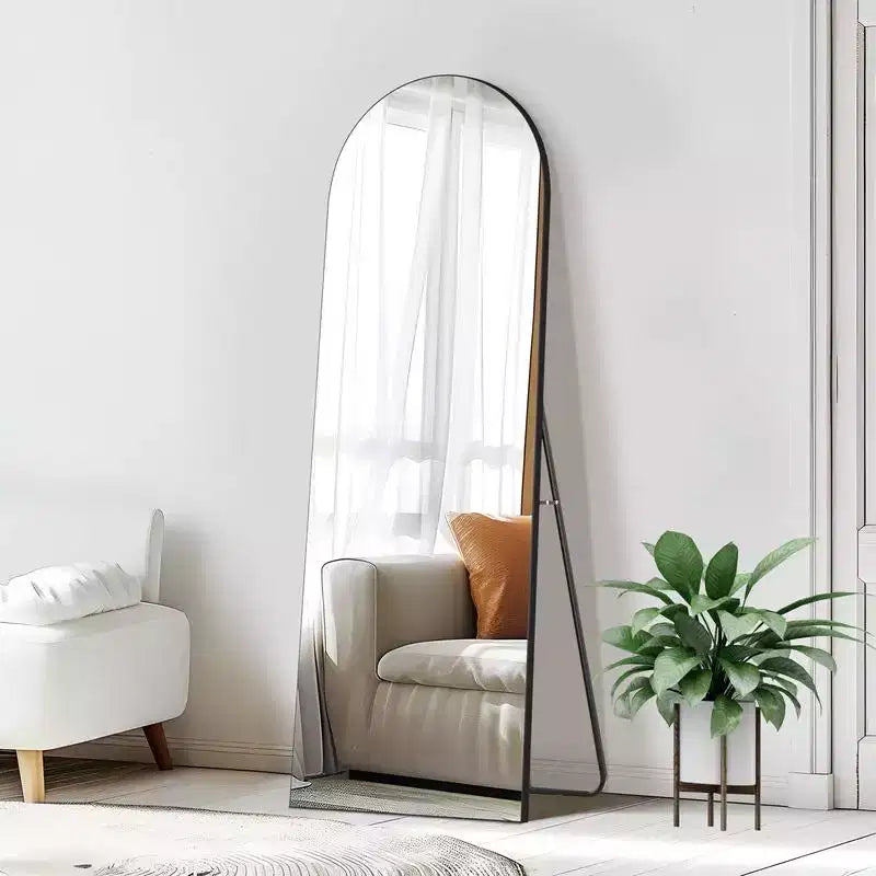 PexFix Grand miroir mural ou sur pied en bois arqué noir de 23 po L x 67 po H