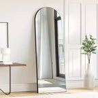 PexFix Grand miroir mural ou sur pied en bois arqué noir de 23 po L x 67 po H