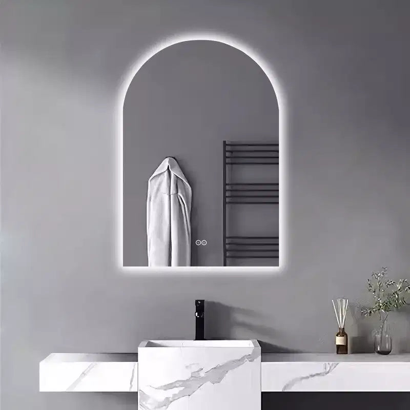Miroir de vanité de salle de bain PexFix Arch sans cadre à LED anti-buée et intensité réglable
