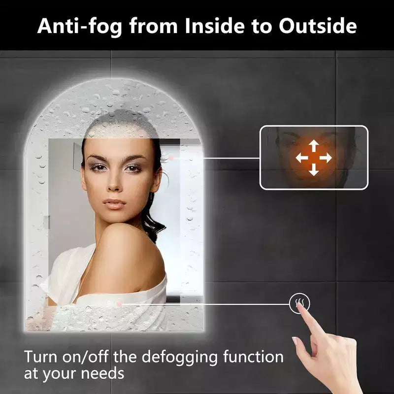 Miroir de vanité de salle de bain PexFix Arch sans cadre à LED anti-buée et intensité réglable
