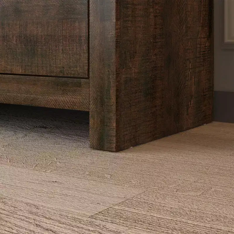 Commode horizontale Hitow à 6 tiroirs avec grain de bois et poignées noires pour le rangement du salon