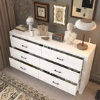 Commode horizontale Hitow à 6 tiroirs avec grain de bois et poignées noires pour le rangement du salon