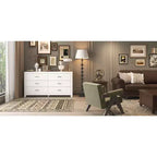 Commode horizontale Hitow à 6 tiroirs avec grain de bois et poignées noires pour le rangement du salon