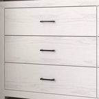 Commode horizontale Hitow à 6 tiroirs avec grain de bois et poignées noires pour le rangement du salon