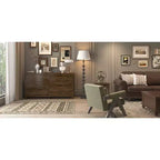Commode horizontale Hitow à 6 tiroirs avec grain de bois et poignées noires pour le rangement du salon