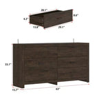 Commode horizontale Hitow à 6 tiroirs avec grain de bois et poignées noires pour le rangement du salon