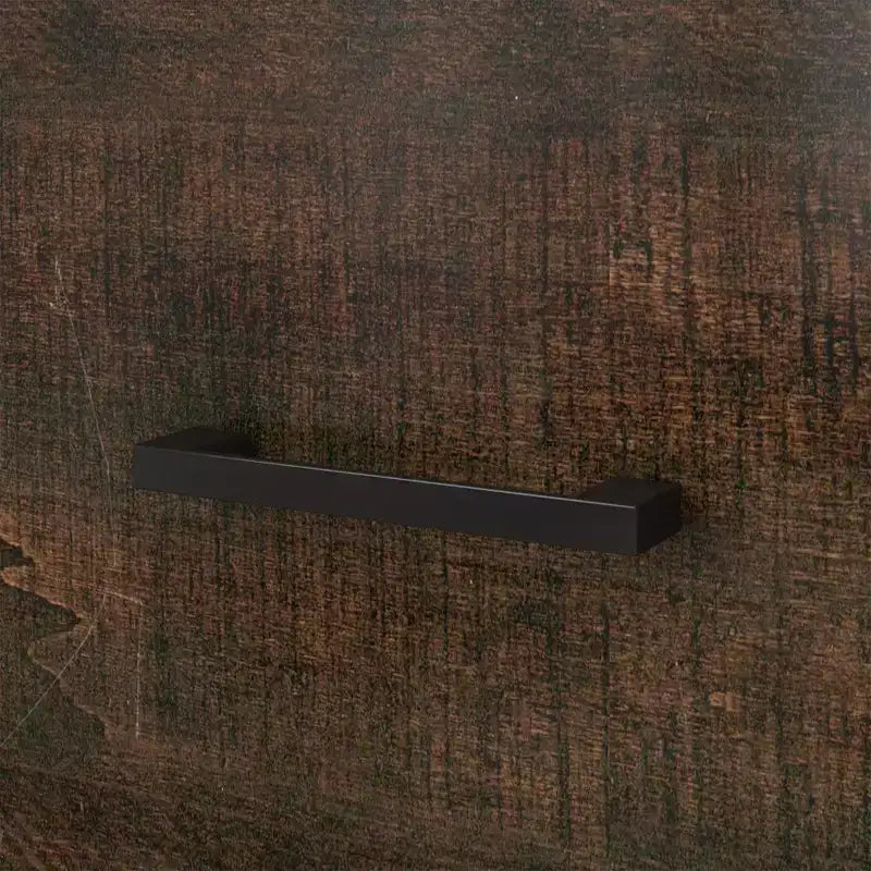 Commode horizontale Hitow à 6 tiroirs avec grain de bois et poignées noires pour le rangement du salon