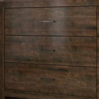 Commode horizontale Hitow à 6 tiroirs avec grain de bois et poignées noires pour le rangement du salon