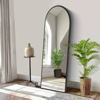 PexFix 64x21 Miroir sur Pied Pleine Longueur avec Cadre Fin en Alliage d'Aluminium, Angle Droit et Arc, Verre HD, Décor Moderne pour Chambre, Salon, Entrée, Noir