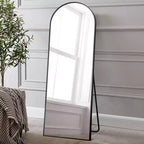PexFix 64x21 Miroir sur Pied Pleine Longueur avec Cadre Fin en Alliage d'Aluminium, Angle Droit et Arc, Verre HD, Décor Moderne pour Chambre, Salon, Entrée, Noir