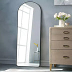 PexFix 64x21 Miroir sur Pied Pleine Longueur avec Cadre Fin en Alliage d'Aluminium, Angle Droit et Arc, Verre HD, Décor Moderne pour Chambre, Salon, Entrée, Noir