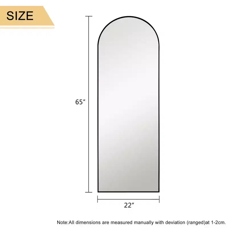 PexFix 64x21 Miroir sur Pied Pleine Longueur avec Cadre Fin en Alliage d'Aluminium, Angle Droit et Arc, Verre HD, Décor Moderne pour Chambre, Salon, Entrée, Noir