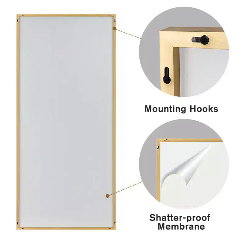 PexFix 71x34 Miroir pleine longueur rectangulaire à angle droit en aluminium à bord fin - Sans support
