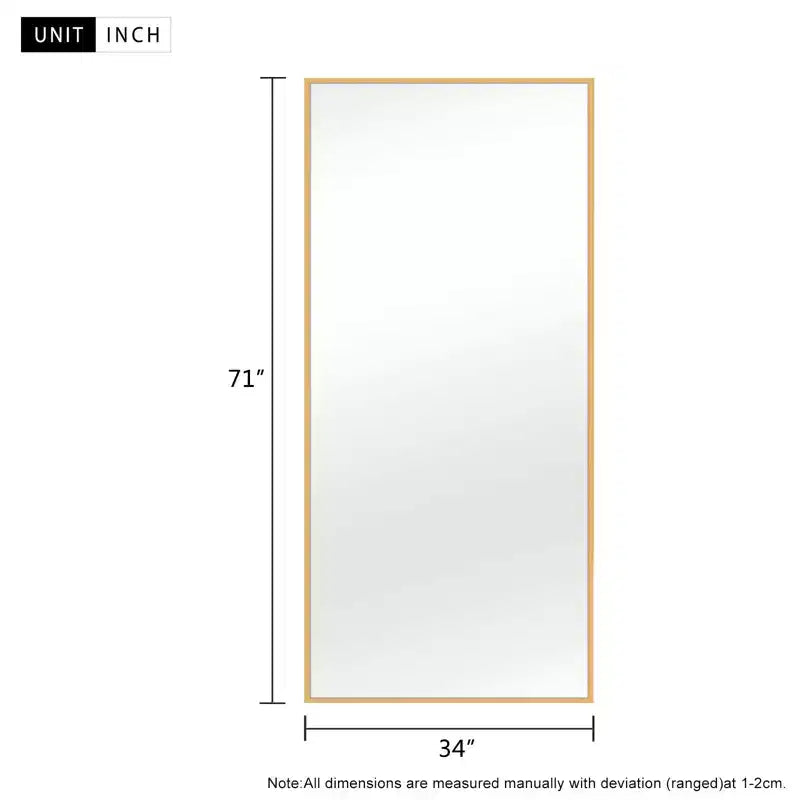 PexFix 71x34 Miroir pleine longueur rectangulaire à angle droit en aluminium à bord fin - Sans support
