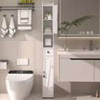 Meuble Colonne Salle de Bain Haute VECELO, Meuble de Rangement Étroit et Mince, Colonne de Linge avec 2 Portes et 1 Tiroir, Meuble Bas avec Étagères Réglables, Blanc