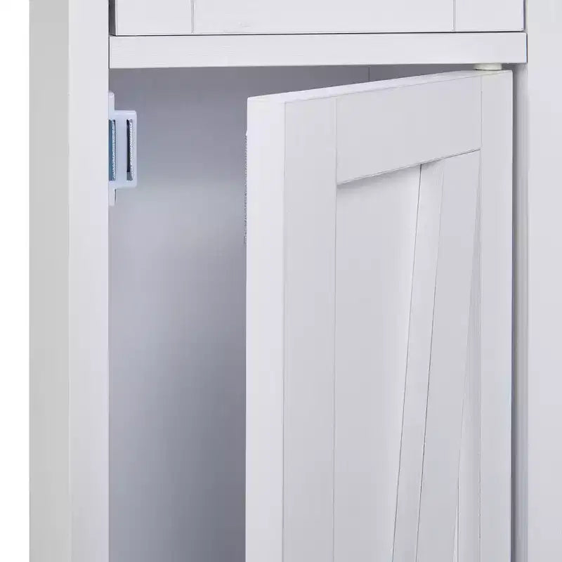 Meuble Colonne Salle de Bain Haute VECELO, Meuble de Rangement Étroit et Mince, Colonne de Linge avec 2 Portes et 1 Tiroir, Meuble Bas avec Étagères Réglables, Blanc