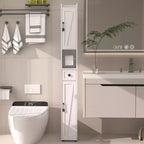Meuble Colonne Salle de Bain Haute VECELO, Meuble de Rangement Étroit et Mince, Colonne de Linge avec 2 Portes et 1 Tiroir, Meuble Bas avec Étagères Réglables, Blanc