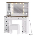 Makeup Vanity Desk, Adult Dressing Table Set, Vanity Desk with Lights Charging Station, Drawers, for Bathroom, Bedroom, White