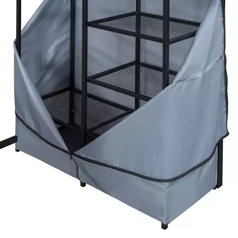 Lit mezzanine en métal double/double avec bureau, étagères, prise de courant, lumière LED et armoire, noir/blanc - ModernLuxe