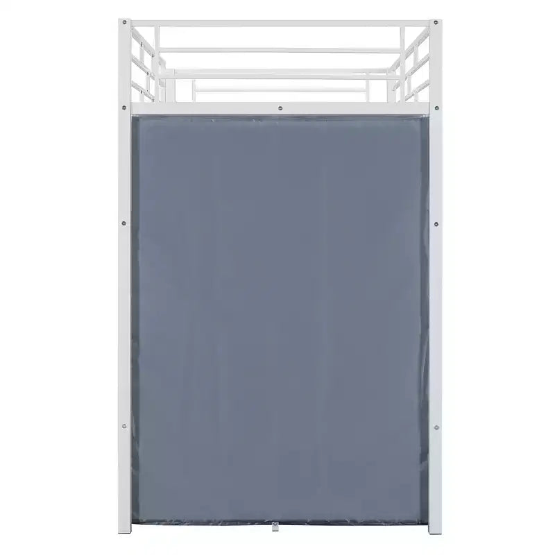 Lit mezzanine en métal double/double avec bureau, étagères, prise de courant, lumière LED et armoire, noir/blanc - ModernLuxe