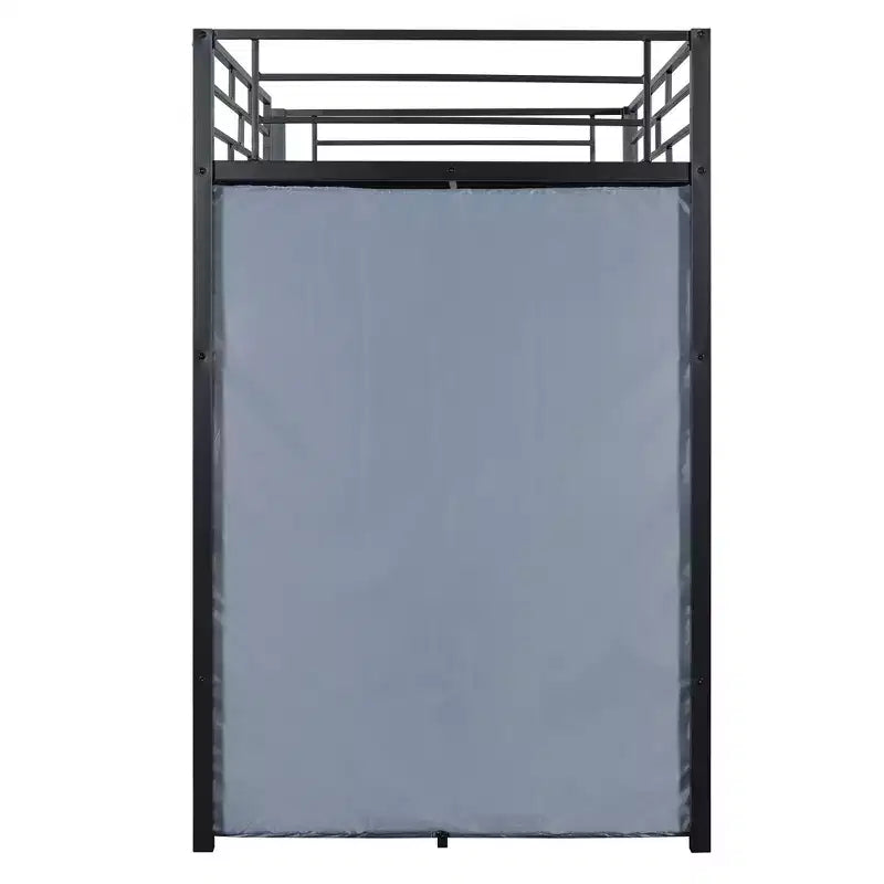 Lit mezzanine en métal double/double avec bureau, étagères, prise de courant, lumière LED et armoire, noir/blanc - ModernLuxe